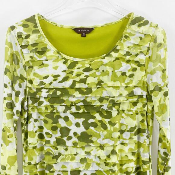 MULTIPLES Green Abstract Camo Round Neck Lined Blouse - Picture 4 of 9